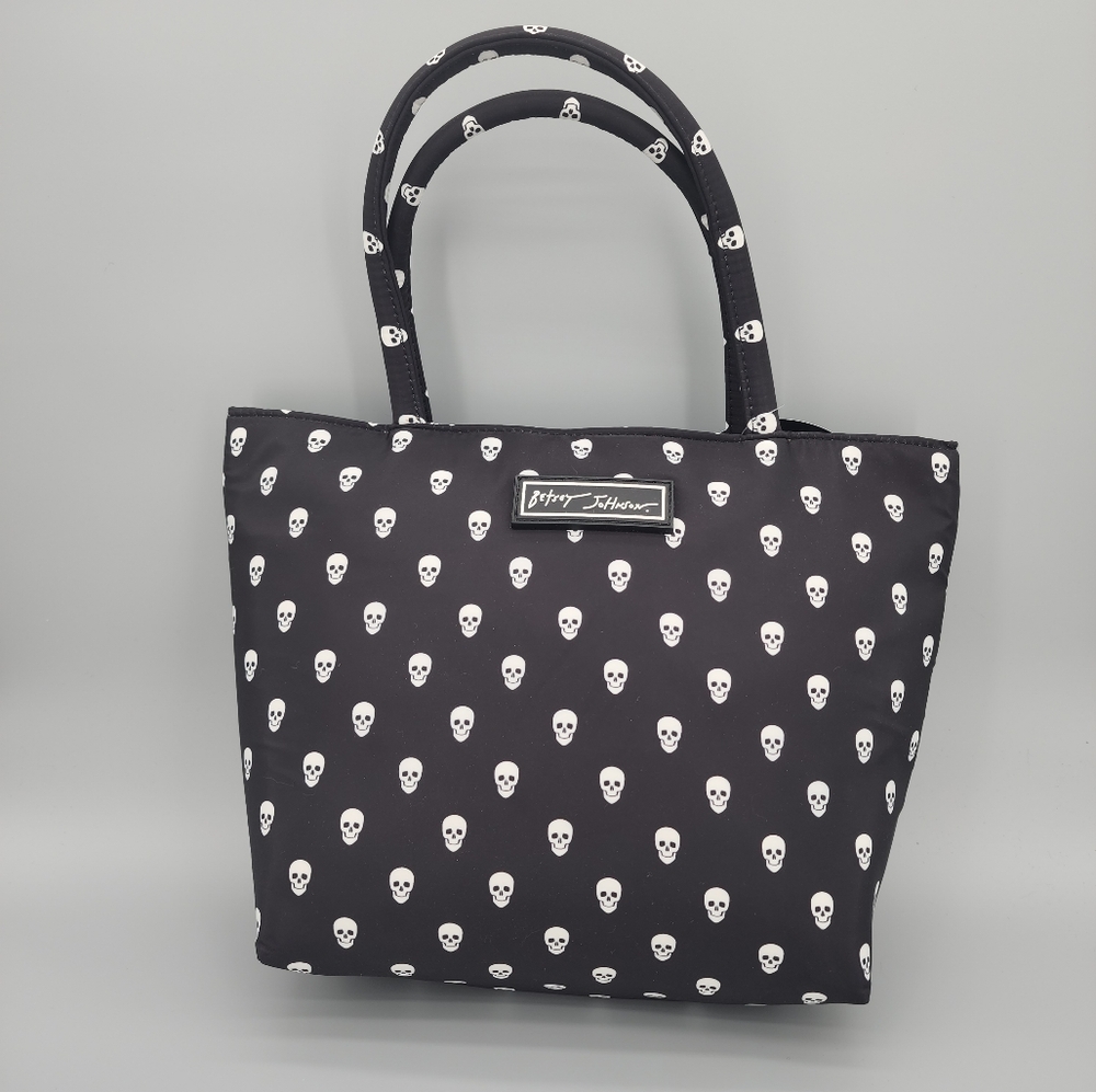 Betsey Johnson Black and White Skull Print Tote Bag